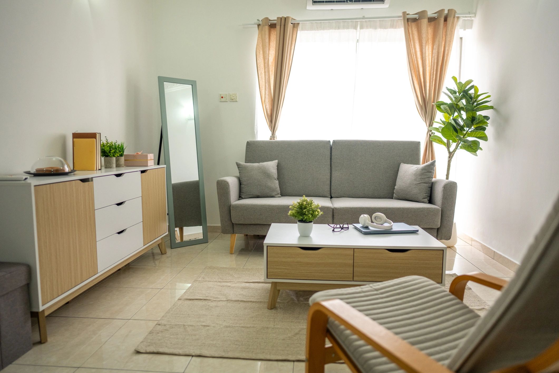 Neutral modern living room scene