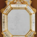 Gold Rococo Octagonal Venetian Mirror with Crest