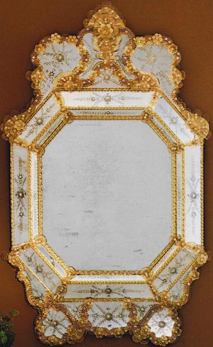 Gold Rococo Octagonal Venetian Mirror with Crest