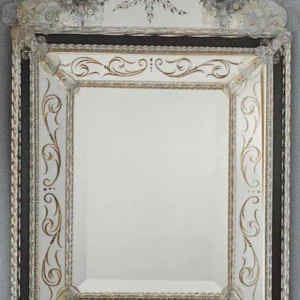 Black & Crystal Crest Venetian Mirror