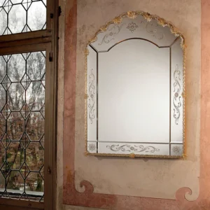 Gilded Scrollwork Arched Venetian Mirror