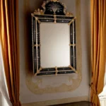 Baroque Black & Gold Venetian Mirror with Crest