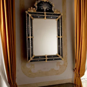 Baroque Black & Gold Venetian Mirror with Crest