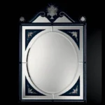 Navy Oval Venetian Mirror with Crest