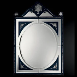 Navy Oval Venetian Mirror with Crest