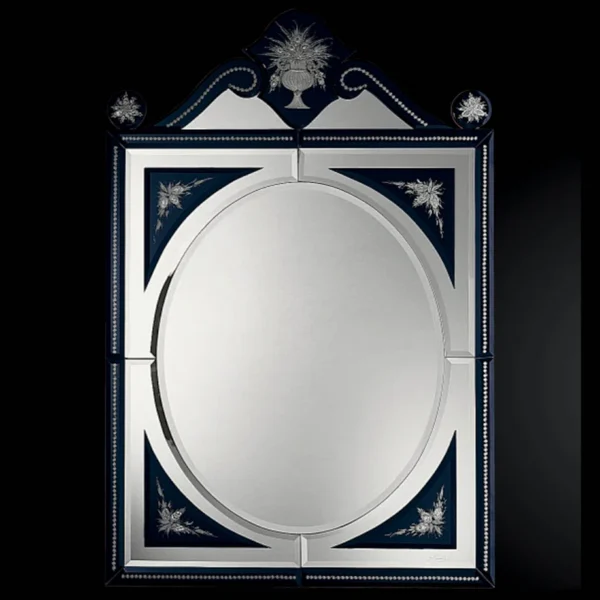 Navy Oval Venetian Mirror with Crest