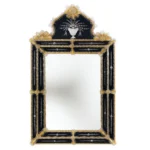 Baroque Black & Gold Venetian Mirror with Crest