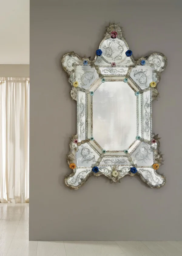 Floral Venetian Mirror with Octagonal Center