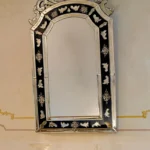 Black Inlay Arched Venetian Mirror with Crest