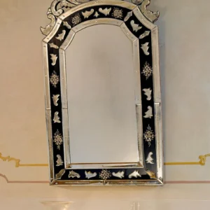 Black Inlay Arched Venetian Mirror with Crest