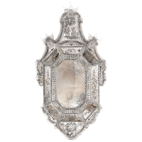 Antiqued crystal crest Murano glass mirror from Venice