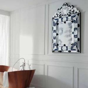 Blue Venetian Mirror with Ornate Crest