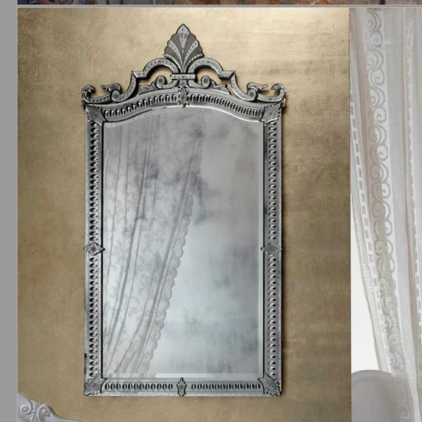 LOUIS XIV Antiqued Silver Venetian Mirror with Crest